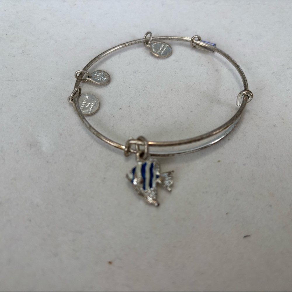 Alex and Ani Silver and Blue Fish Charm Bracelet